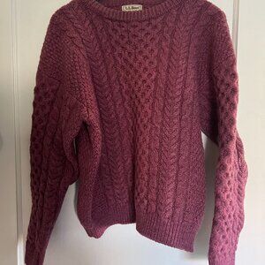 LL Bean Womens Fishermen All Wool Cable Knit Sweater Large Dusty Pink